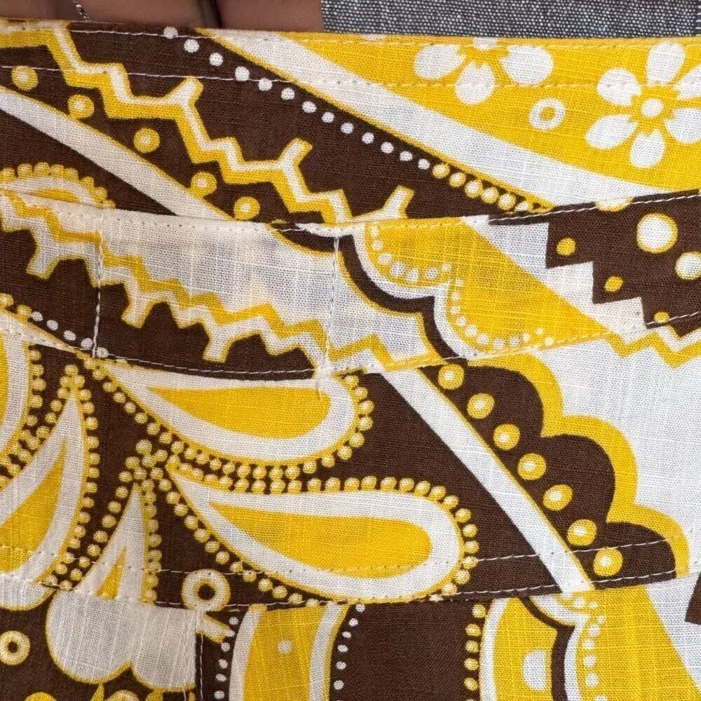 Vintage Talbots Yellow BrownPaisley Print A line Midi Skirt Plus Size 14 Petite